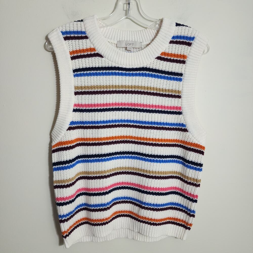 Loft open knit colorful striped sleeveless‎ sweater vest woman's size  XL